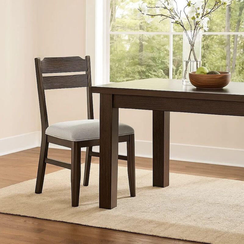Hiun Dining Chair Set of 2, Dove Gray Seat, Oak Brown Wood Frame image number 1