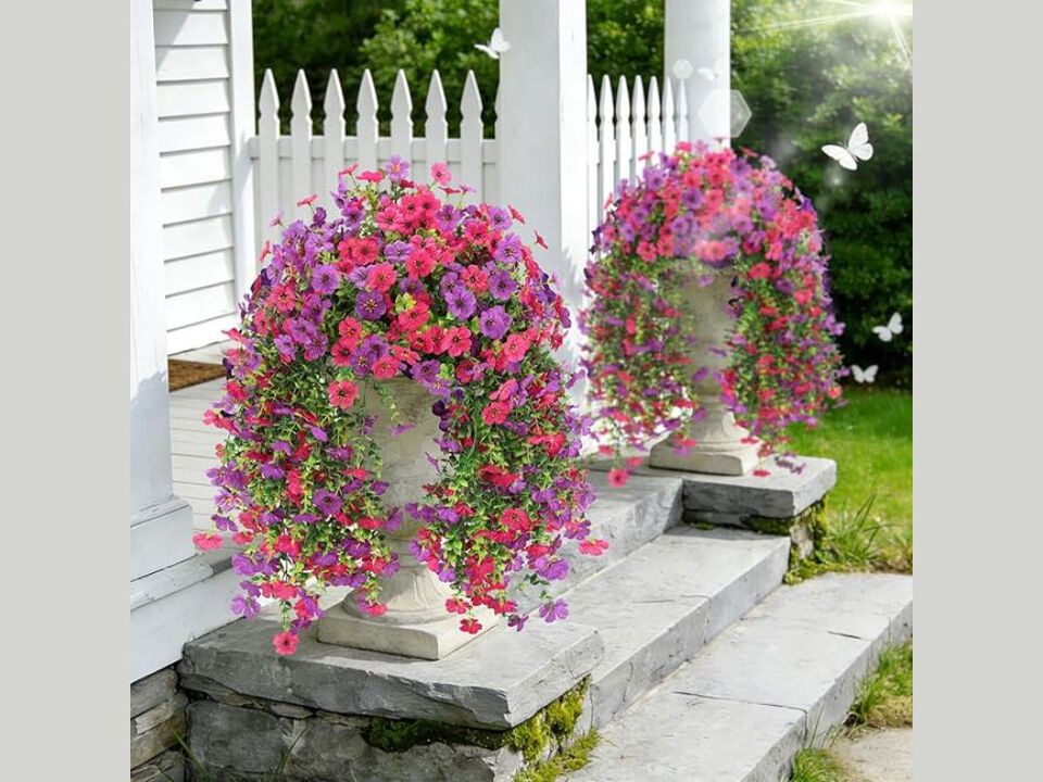 2 Bundle Artificial Hanging Flowers UV Resistant Outdoor Garden Porch Decor