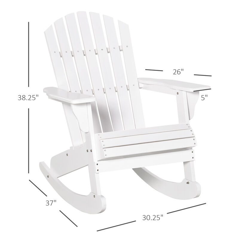 Outsunny Wooden Adirondack Rocking Chair Outdoor Lounge Chair Fire Pit Seating with Slatted Wooden Design, Fanned Back, & Classic Rustic Style for Patio, Backyard, Garden, Lawn, White