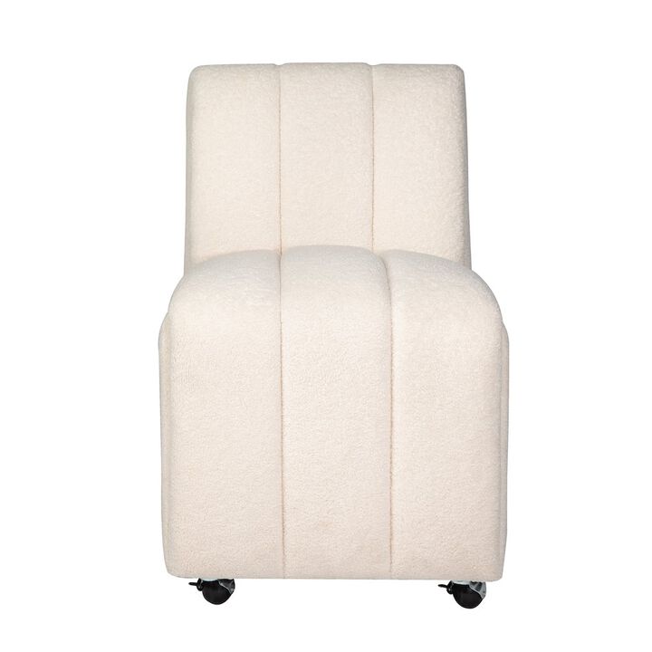 Jofran Contemporary Modern Ivory Boucle Upholstered Dining Chair with Wheels (Set of 2)