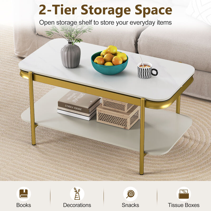 Rectangular Coffee Table with Sintered Stone Top and 2 Tier Storage image number 7