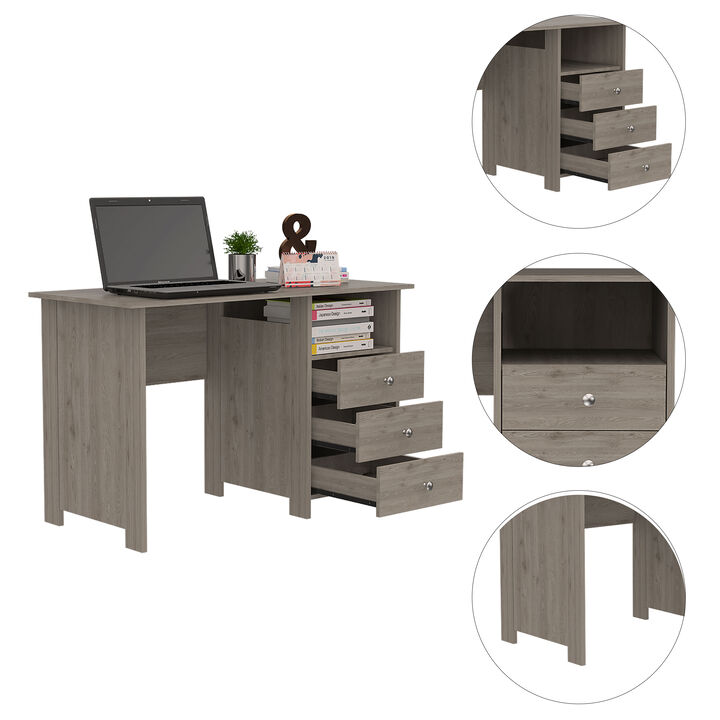 DEPOT E-SHOP Antara Computer Desk with Open Storage Shelf and 3-Drawers, Light Gray