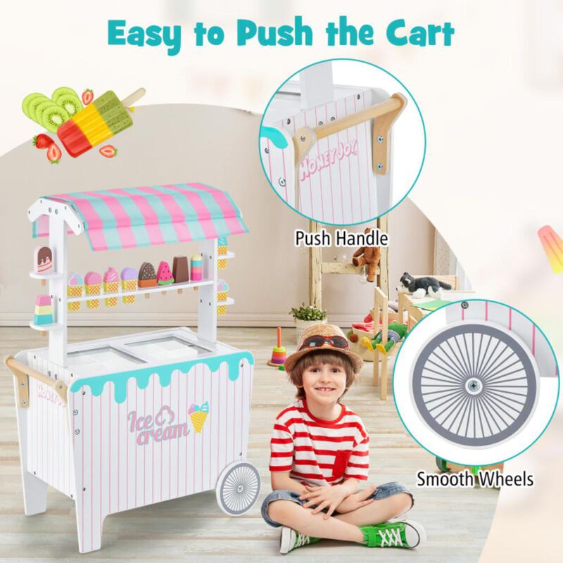 Hivvago Kids Ice Cream Cart Playset with Display Rack and Accessories
