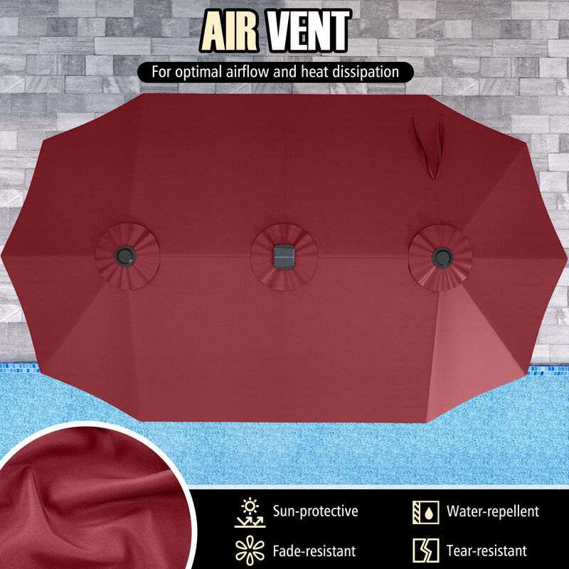 Extra-Large Patio Umbrella with LED Solar Lights and Crank Handle