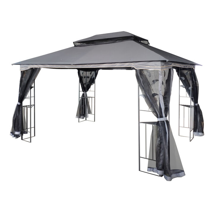 13 x 10 Outdoor Patio Gazebo Canopy Tent With Ventilated Double Roof And Mosquito net(Detachable Mesh Screen On All Sides), Suitable for Lawn, Garden, Backyard and Deck, Gray Top