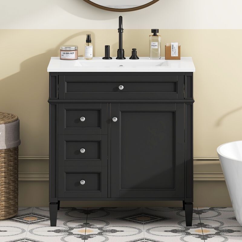 30 in. W Modern Single Sink Bathroom Vanity with 2 Drawers and 1 Tip-Out Drawer image number 2