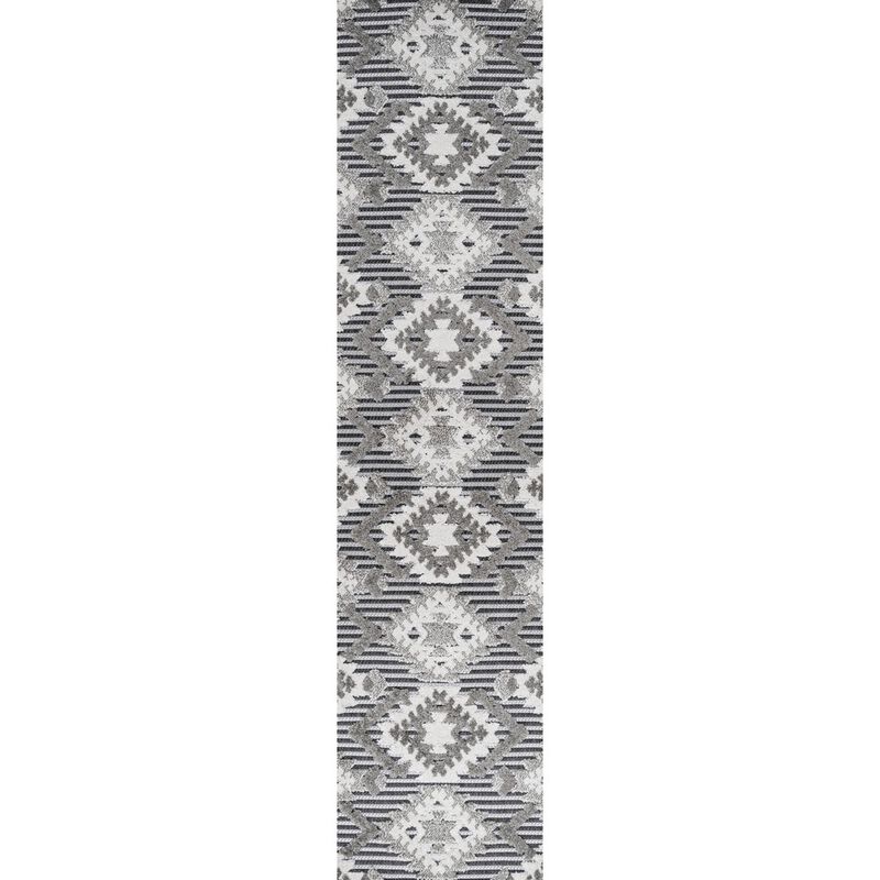 Sumak High-Low Pile Neutral Diamond Kilim Area Rug