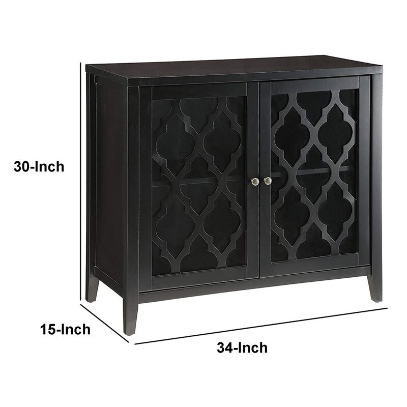 Storage Cabinet with 2 Doors and Quatrefoil Design, Black-Benzara
