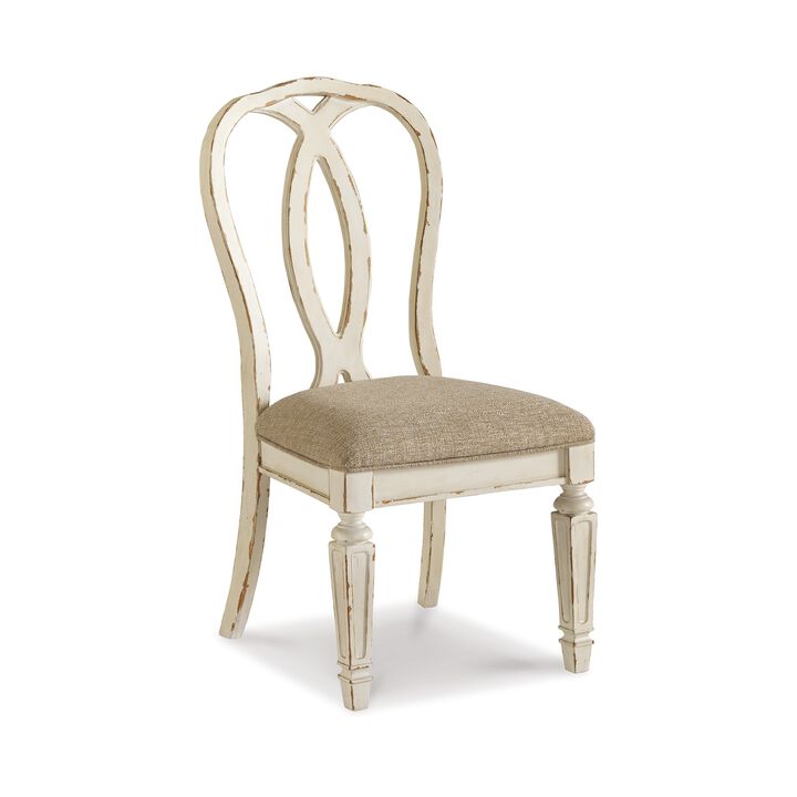 Alyn Dining Side Chairs Set of 2, Ribbon Back, Distressed White Wood - Benzara