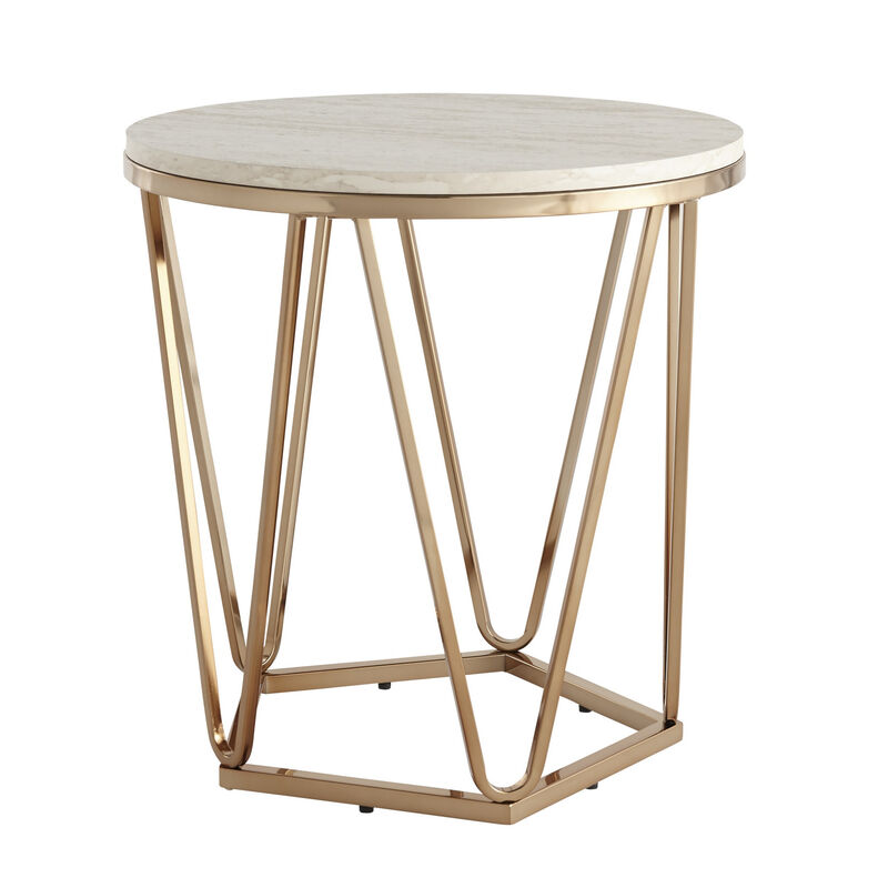 Hivvago 23 Inch  Champagne Manufactured Wood And Iron Round End Table