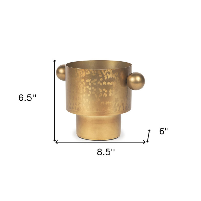 HomeRoots 7" Gold Cast Iron Round Table Vase image number 3
