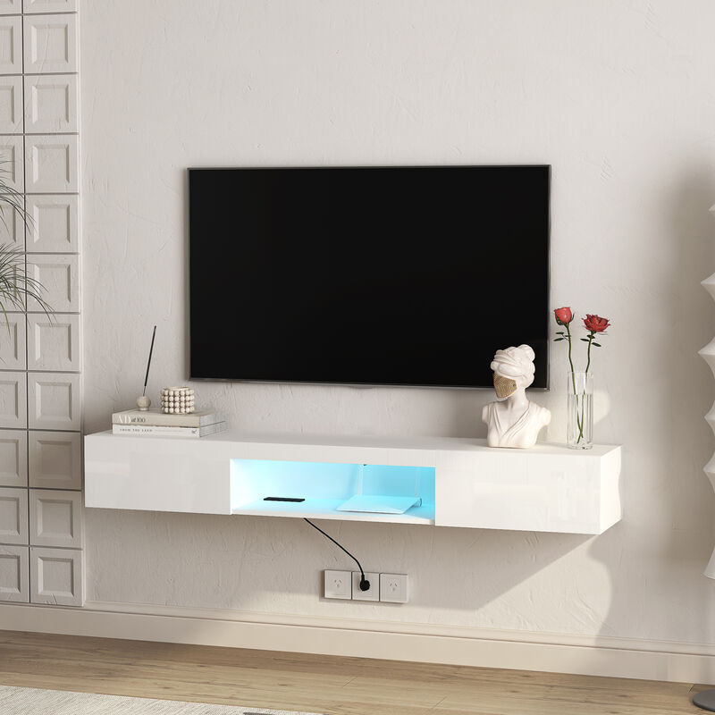 GOODSILO Modern Floating TV Stand with LED Lighting Effects and Spacious Storage Cabinet Entertainment Center image number 5