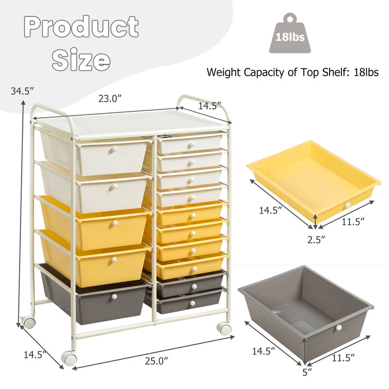 15-Drawer Utility Rolling Cart with Multi-Purpose Storage Drawers image number 2