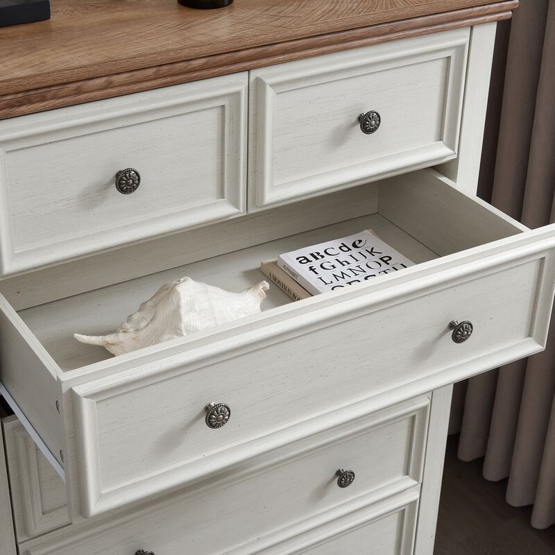 Beige 44.29 in. H Accent Cabinet with 6 Drawers
