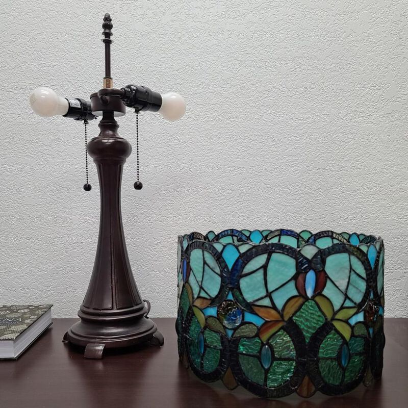 Hivvago 22" Dark Brown Metal Two Light Candlestick Table Lamp With Green Shade