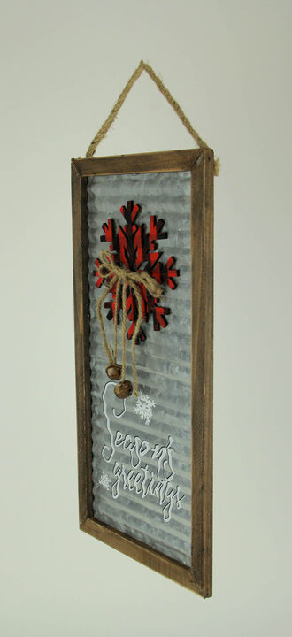 Wood Framed Rustic Metal Seasons Greetings Wall Hanging