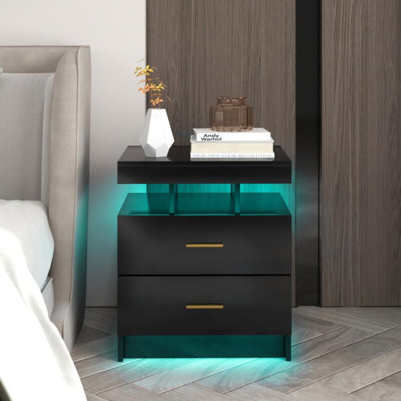 Hivvago LED Nightstand with 2 Storage Drawers for Bedroom