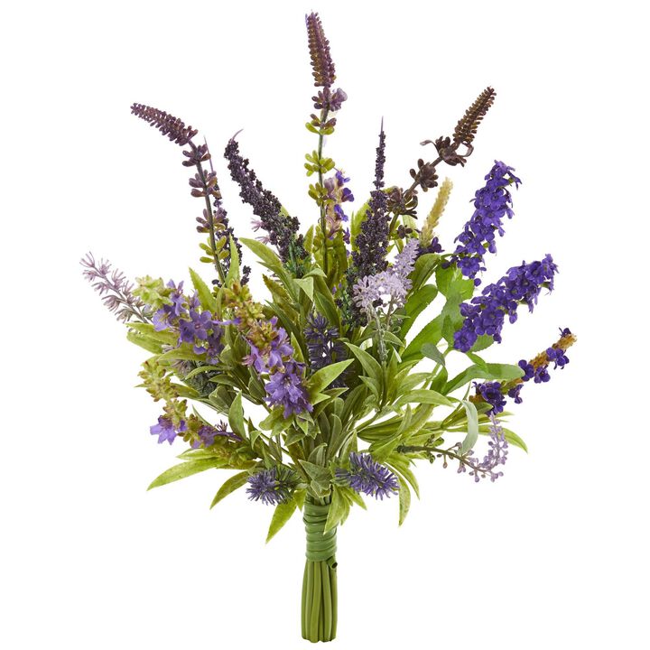Nearly Natural 15-in Lavender Artificial Flower Bouquet (Set of 3)