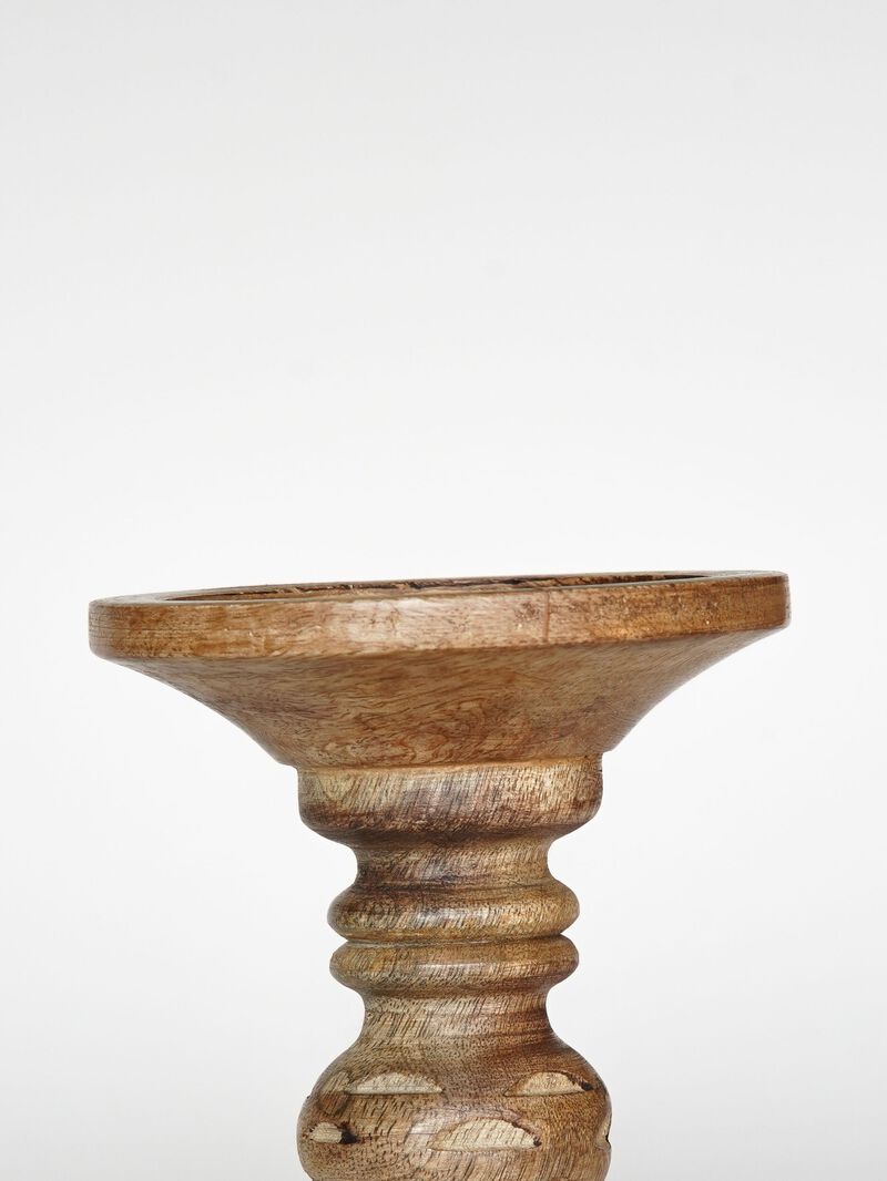 Traditional Wallnut Eco-friendly Handmade Mango Wood Set Of Two 12" & 15" Pillar Candle Holder