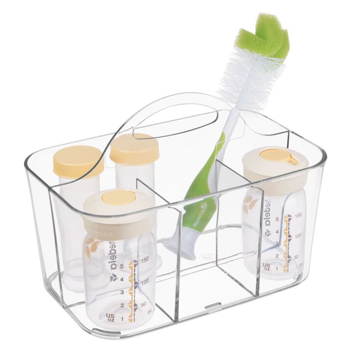 mDesign Plastic Nursery Divided Storage Organizer Caddy Tote with Handle, Clear