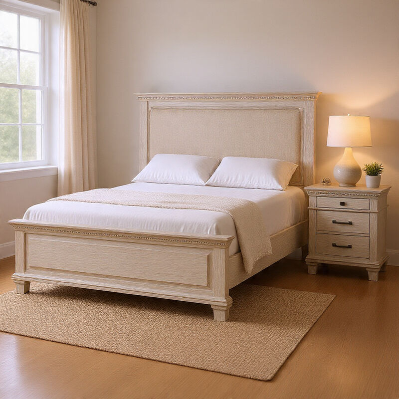 Queen Bedroom Set, Gray, Cream Wood, 2 Piece Set with Nightstand image number 1