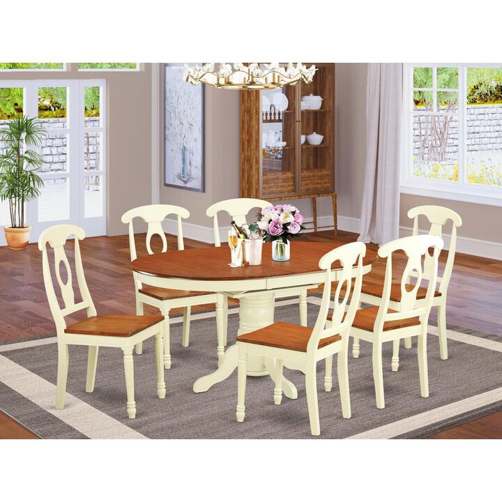 East West Furniture 7 Piece Modern Dining Table Set Consist of an Oval Wooden Table with Butterfly Leaf and 6 Kitchen Dining Chairs