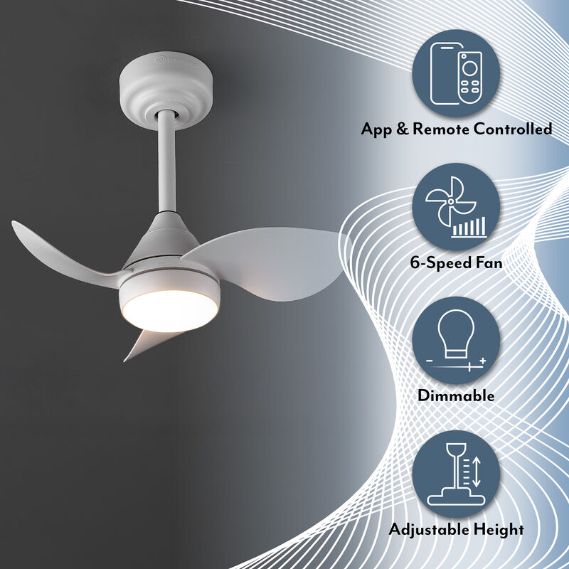 Albini 22" Contemporary Minimalist 6-Speed Metal Mobile-App/Remote-Controlled Dimmable Smart Integrated LED Ceiling Fan