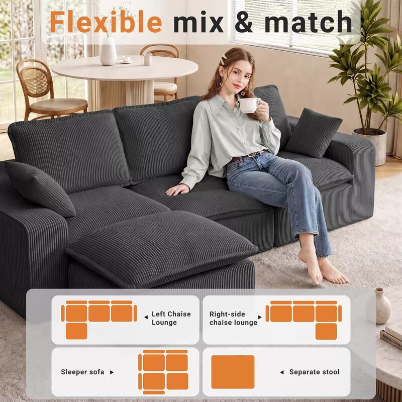 107" Long-Shaped Modular Sectional Sofa image number 6