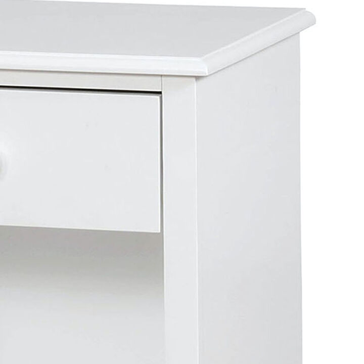 Nightstand with 1 Drawer and 1 Open Shelf, White-Benzara
