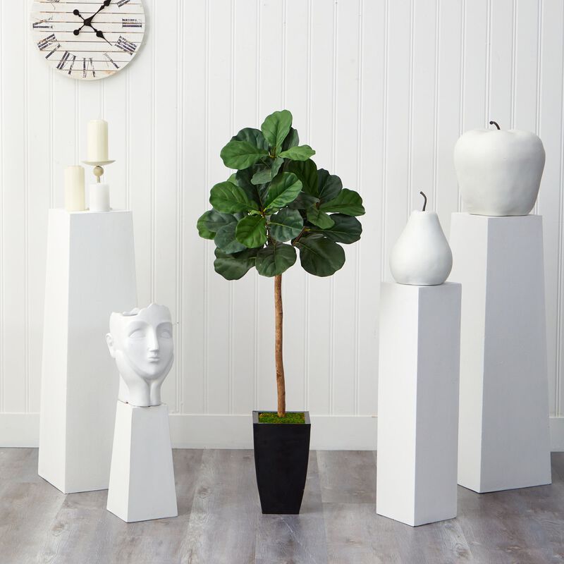 Hivvago 50 Inches Fiddle Leaf Artificial Tree in Black Metal Planter