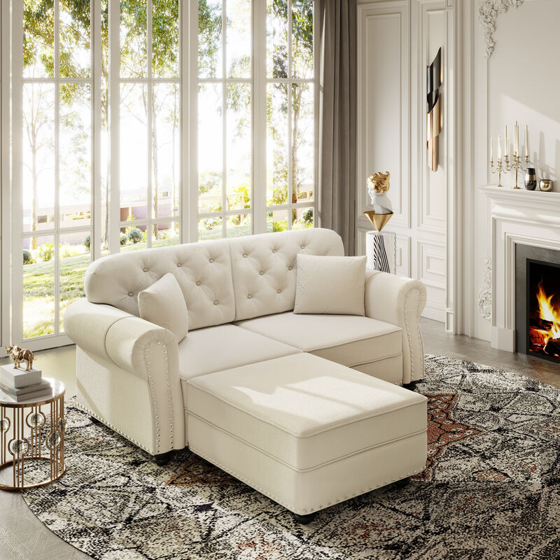 Merax Chesterfield Velvet Loveseat Sofa with Ottoman image number 1