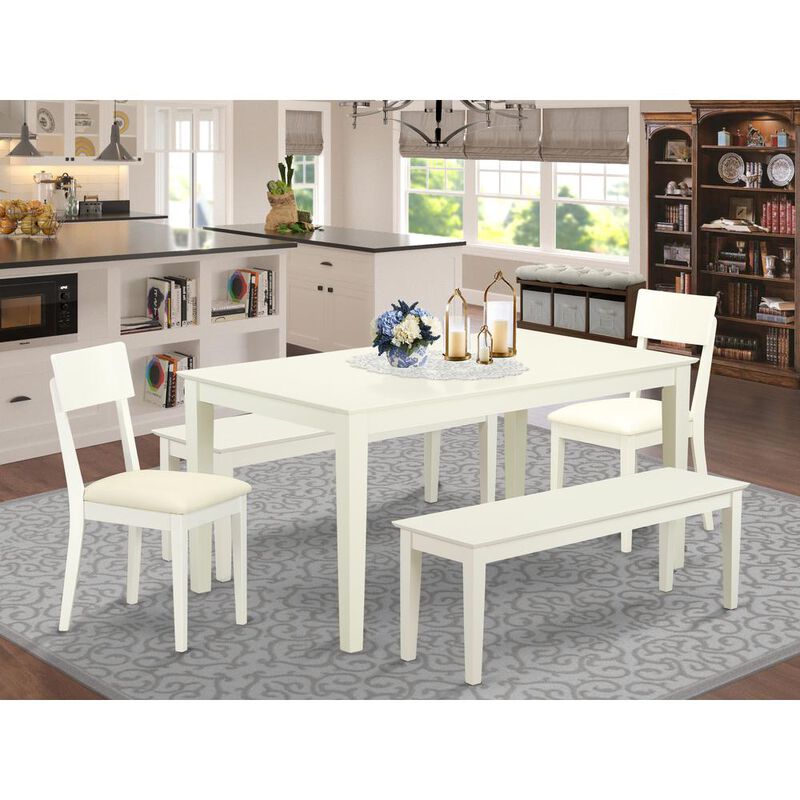 East West Furniture Dining Room Set Linen White, CAAD5C-LWH-LC