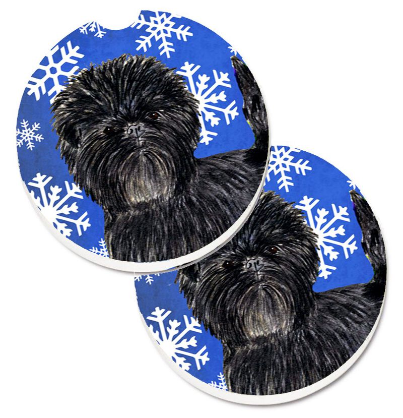 Caroline's Treasures Affenpinscher Winter Snowflakes Holiday Set of 2 Cup Holder Car Coasters SS4649CARC, 2.56, Multicolor image number 0
