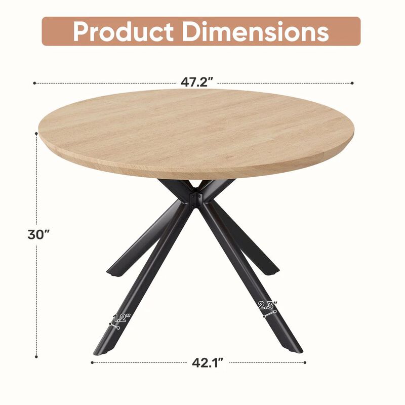 Envelor Round Solid Wood Dining Table with Metal Legs image number 6