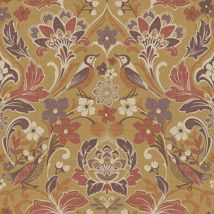Birdy Yellow Nuthatch Floral Wallpaper