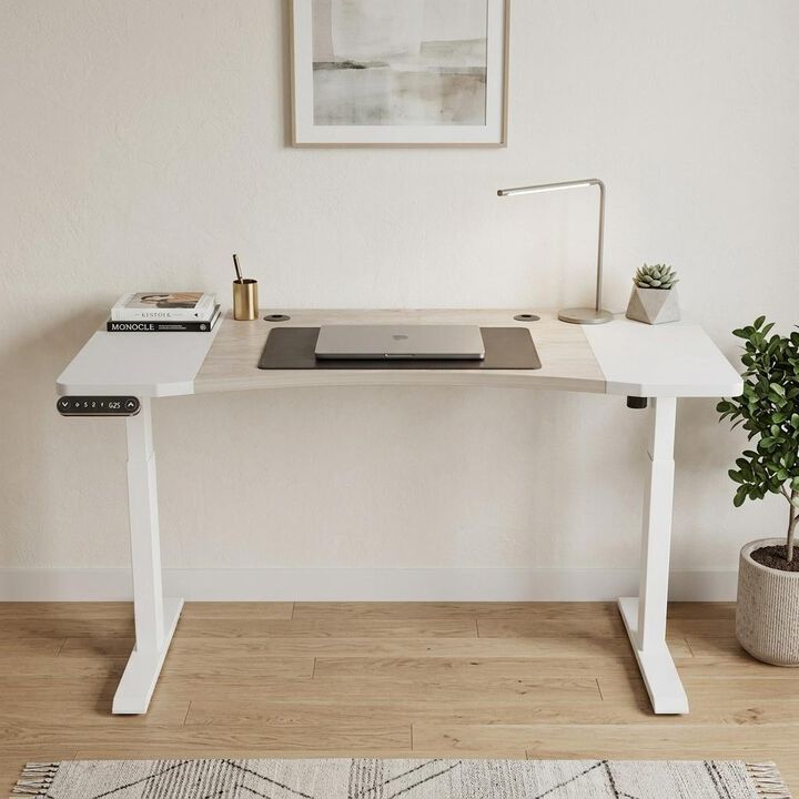 HomeRoots 63" Adjustable Brown and White Standing Desk