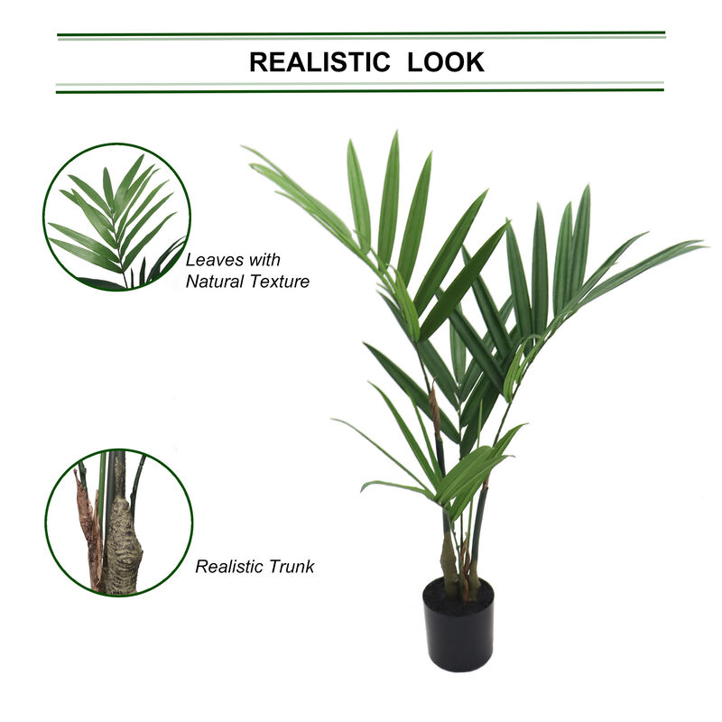 Indoor Oasis 3ft Artificial Kentia Palm Plant with 38 Lifelike Leaves - Elegant Faux Greenery for Home & Office Decor in Sophisticated Pot - Perfect for Creating a Relaxing Atmosphere, Low Maintenance