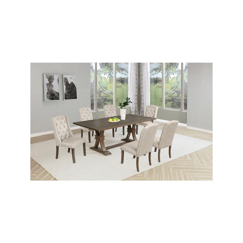 Best Quality Furniture 7 Piece Traditional Dining Set With Beige Side Chairs