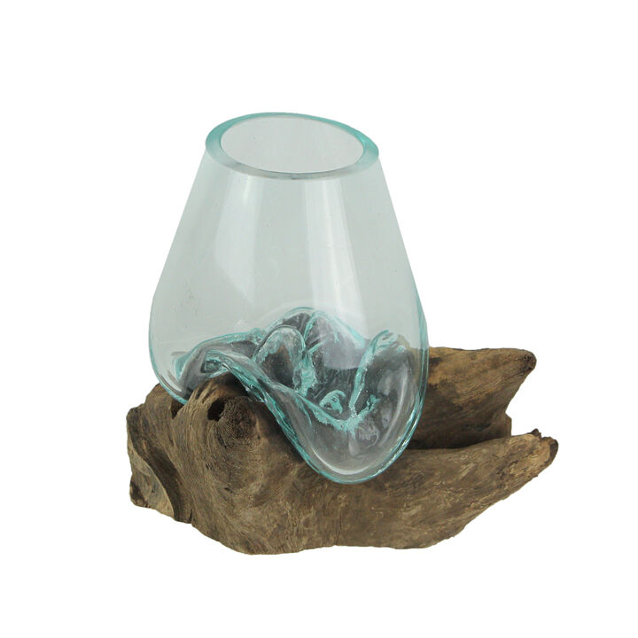 Molten Glass On Teak Driftwood Decorative Bowl/Vase/Terrarium Planter Home Decor