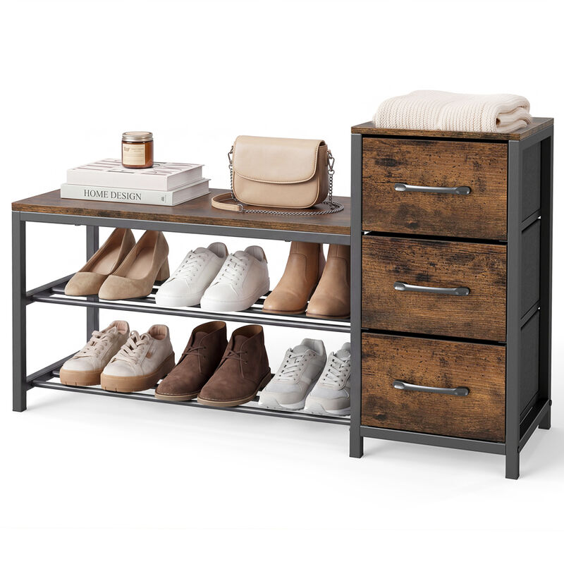 Entryway Shoe Bench 3-Tier with Removable Fabric Drawers image number 3