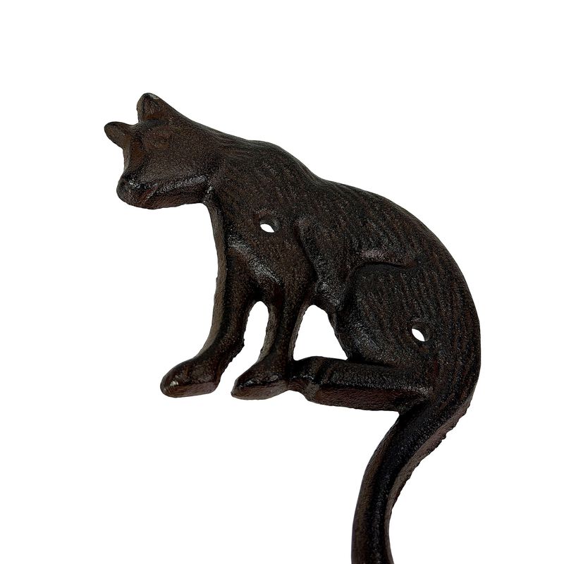 Set Of 3 Cast Iron Cat Wall Hooks Aged Brown Rustic 65 In Decorative image number 3