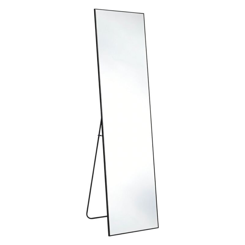 HomeRoots 64" Black Aluminum Freestanding And Wall Mounted Framed Full Length Mirror image number 0