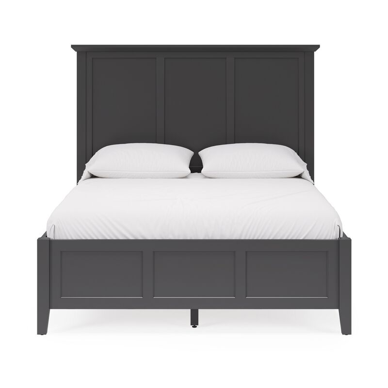 Fritz Queen Size Bed, Three Panel Design, Beveled Top, Black Solid Wood - Benzara image number 1