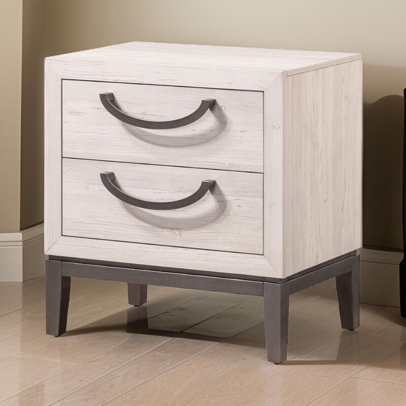 Vice 25 Inch Nightstand, Wood Frame, 2 Drawers, Metal Handles, Beige, Brown - Benzara