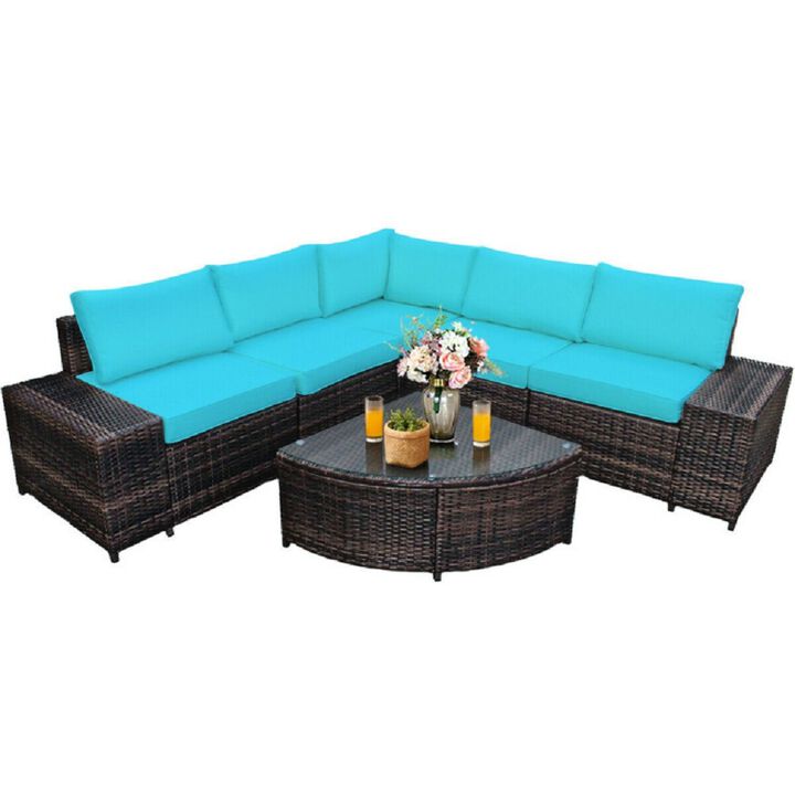 Mondawe 6 Piece Wicker Patio Sectional Sofa Set with Tempered Glass Coffee Table