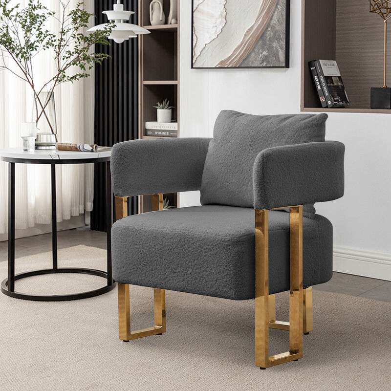 Set of 2 Teddy Fleece Accent Chairs with Gold Metal Legs for Living Room image number 4