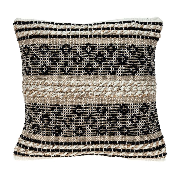 17.75" Brown and Beige Hand Woven Square Throw Pillow