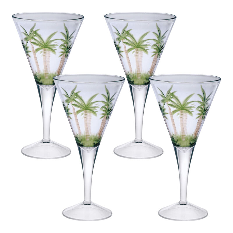 Set of Four Palm Tree Acrylic Stemmed All Purpose Wine Glasses