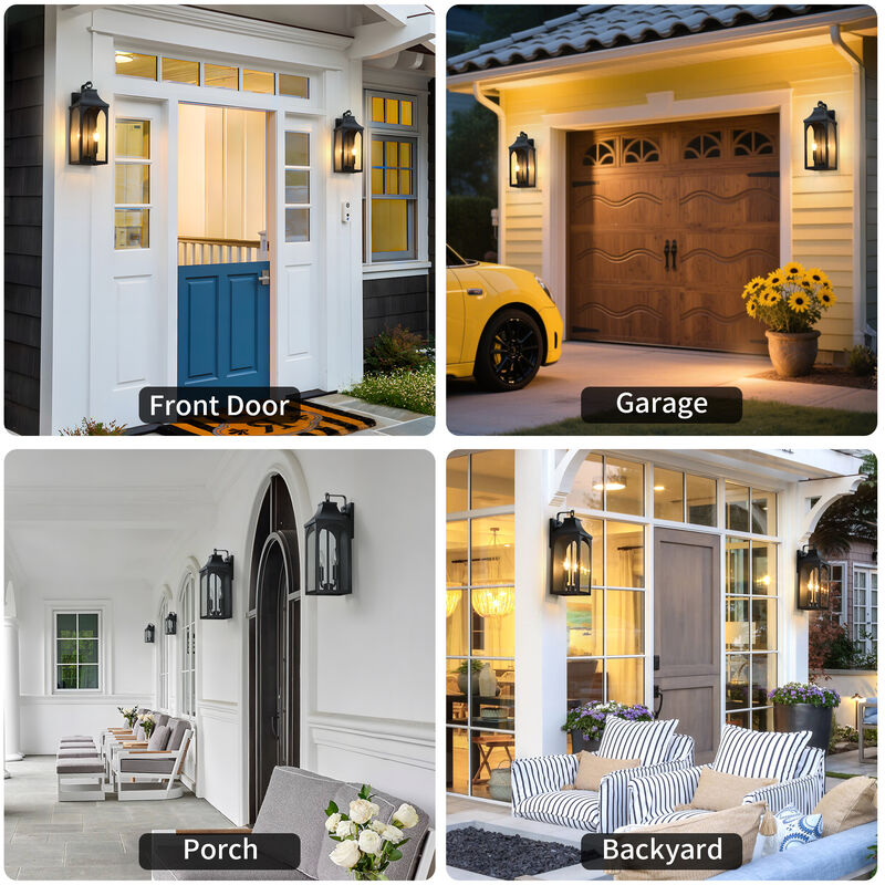 17 in. 2-Light Black Outdoor Wall Lantern with Clear Glass Shade image number 7