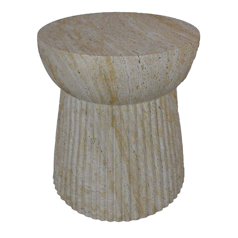 Archi Plant Stand Table, Fluted Design Marbled White Resin 17 Inch - Benzara